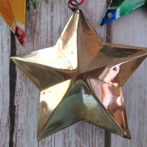 Christmas star ornaments - brass & multi colored - Picture 4 of 4